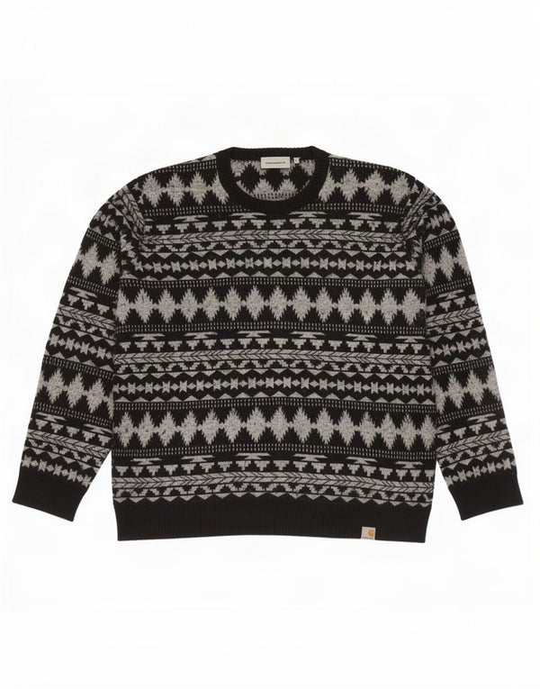 Maglione girocollo da uomo Carhartt grande in cotone Fair Isle nero