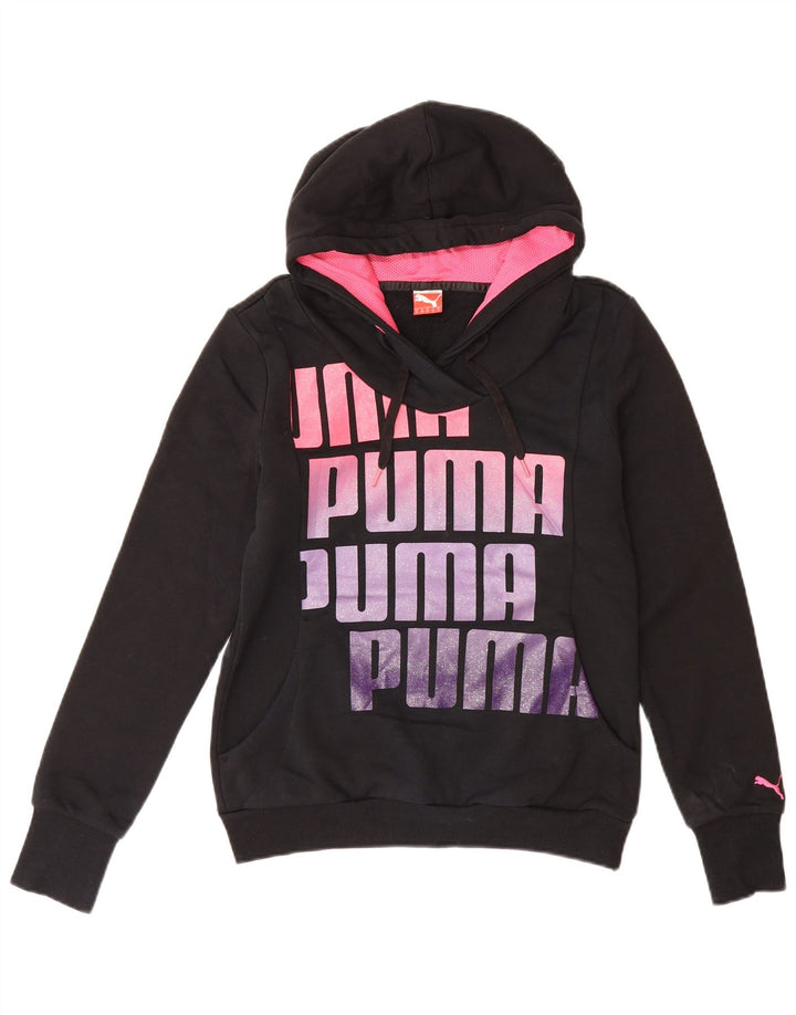 PUMA Womens Graphic Hoodie Jumper UK 12 Medium Black