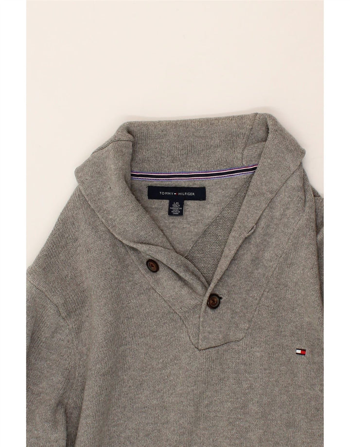 TOMMY HILFIGER Mens Shawl Neck Jumper Sweater Large Grey Cotton Vintage Tommy Hilfiger and Second-Hand Tommy Hilfiger from Messina Hembry 