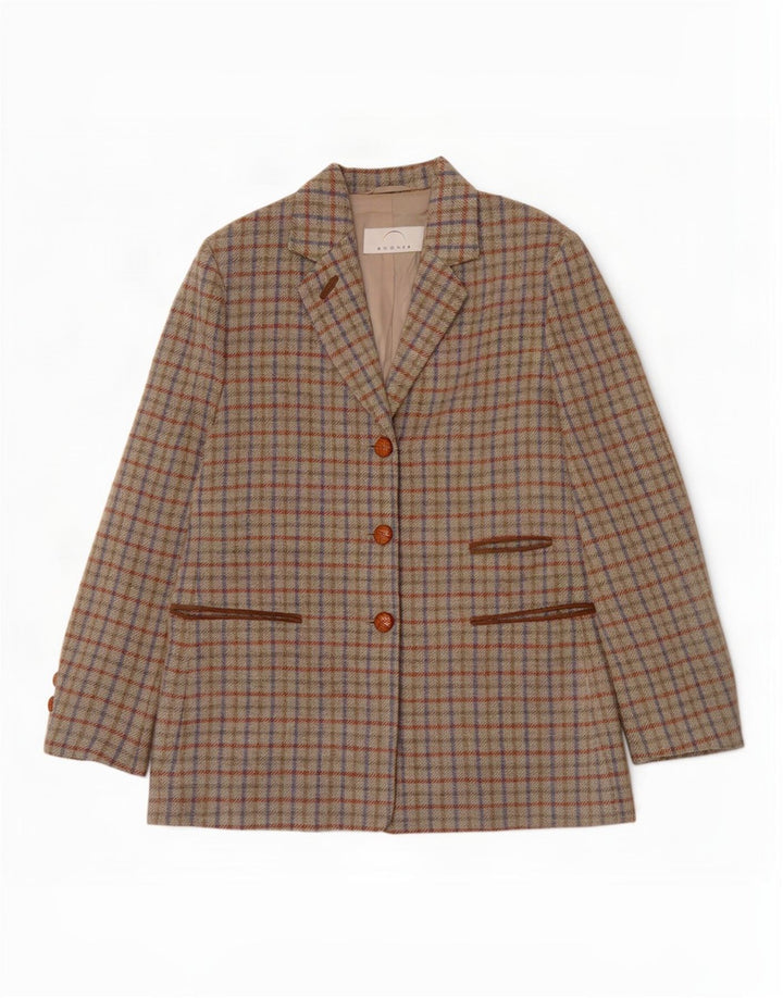 Giacca blazer da donna a 3 bottoni Bogner UK 14 grande quadri verdi