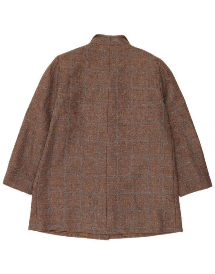 Giacca blazer vintage da donna a 3 bottoni UK 14 grande quadretto marrone