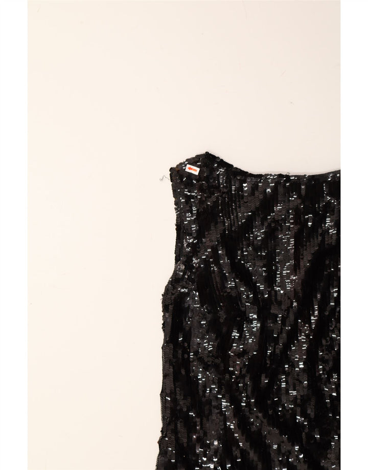 VINTAGE Womens Sleeveless Sequin Shift Dress UK 12 Medium Black Vintage Vintage and Second-Hand Vintage from Messina Hembry 