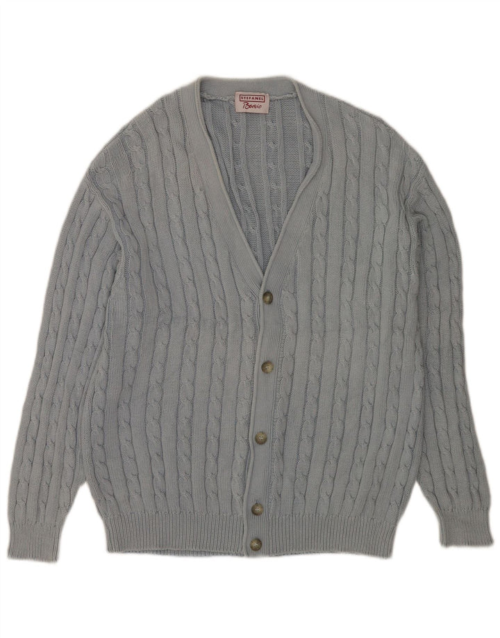 Maglione cardigan da uomo Stefanel grande in cotone blu