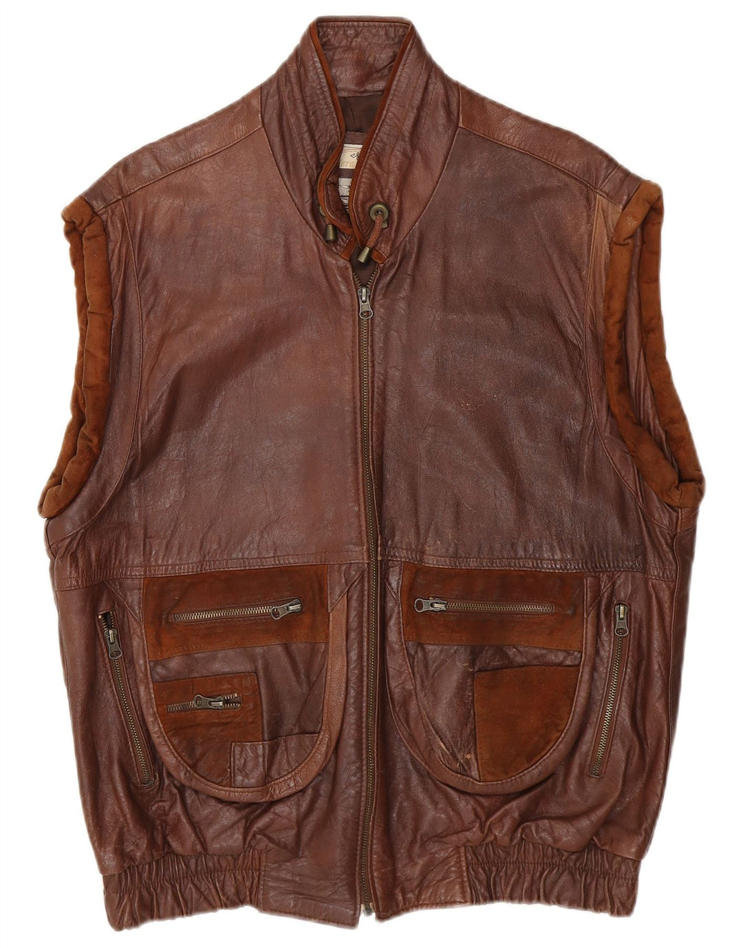 Gilet in pelle da uomo vintage UK 40 grande in pelle marrone
