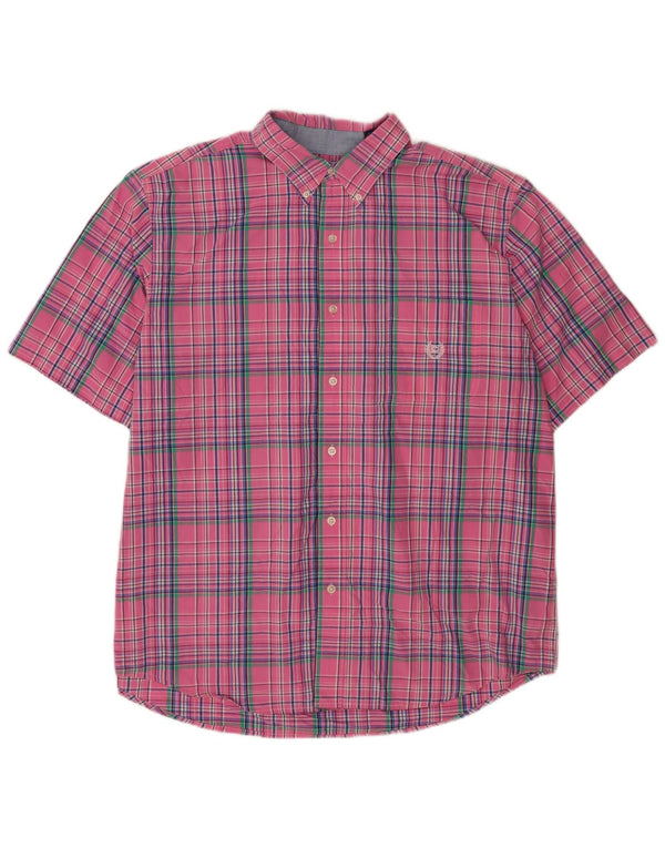 Chaps Camicia a maniche corte da uomo Easy Care XL in cotone a quadri rosa