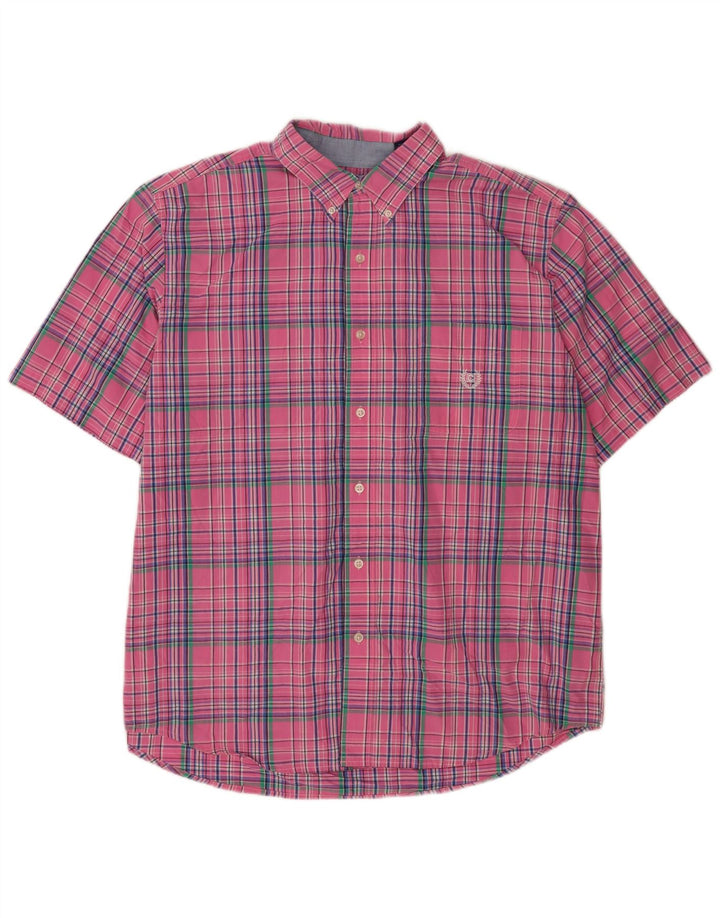 Chaps Camicia a maniche corte da uomo Easy Care XL in cotone a quadri rosa