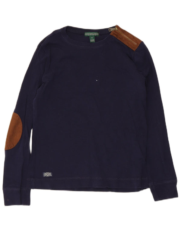 Top da equitazione da donna Ralph Lauren manica lunga UK 12 medio blu navy