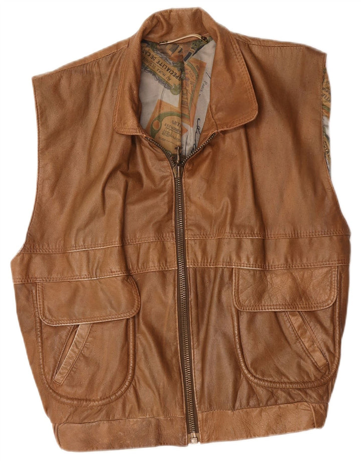 Gilet in pelle da uomo vintage UK 40 grande marrone