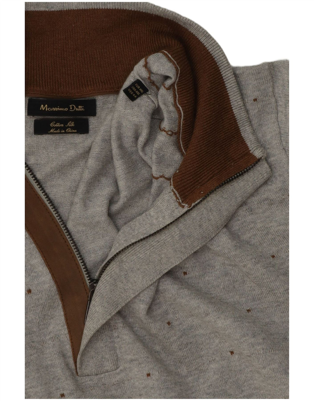 Maglione maglione da uomo con zip e collo Massimo Dutti 2XL cotone maculato grigio