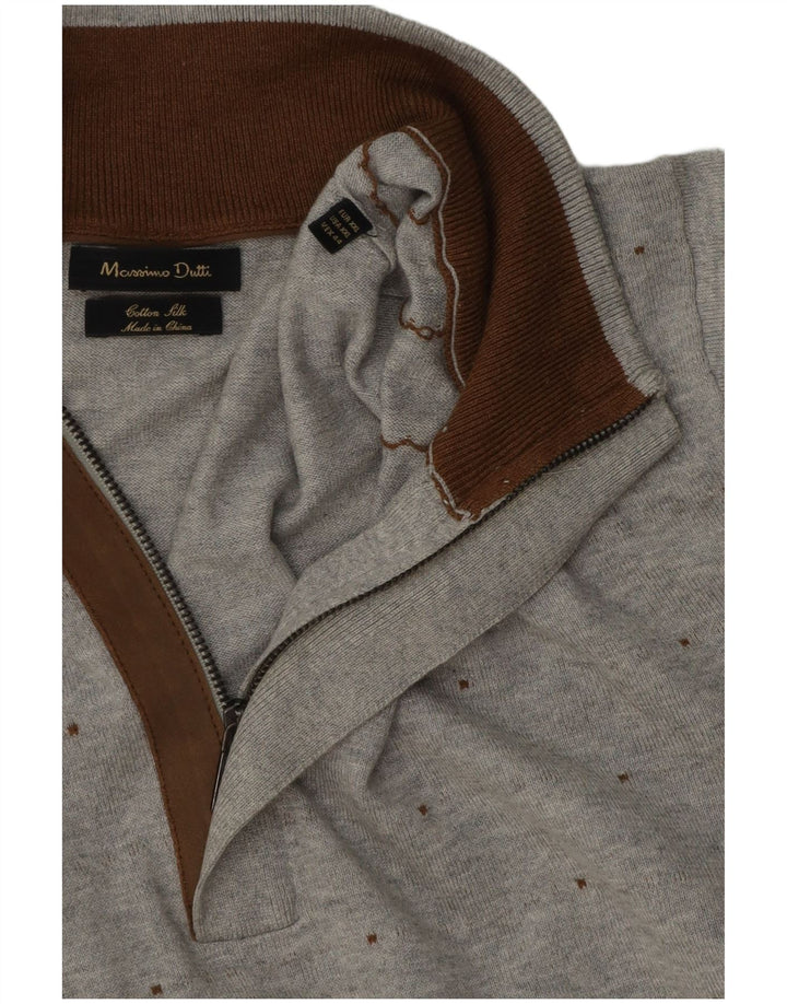Maglione maglione da uomo con zip e collo Massimo Dutti 2XL cotone maculato grigio