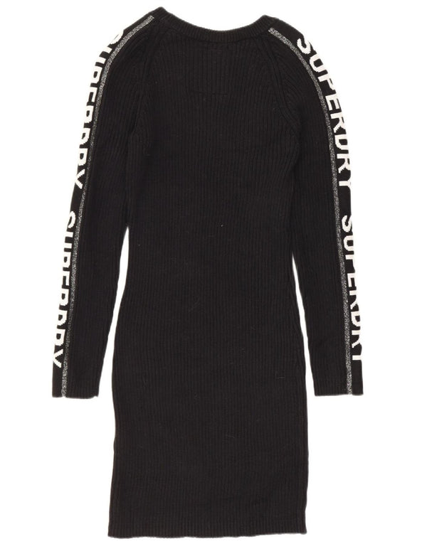 Abito maglione grafico da donna SUPERDRY UK 12 cotone nero medio