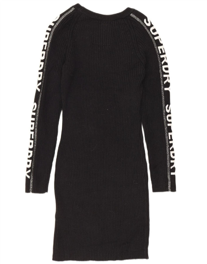 Abito maglione grafico da donna SUPERDRY UK 12 cotone nero medio