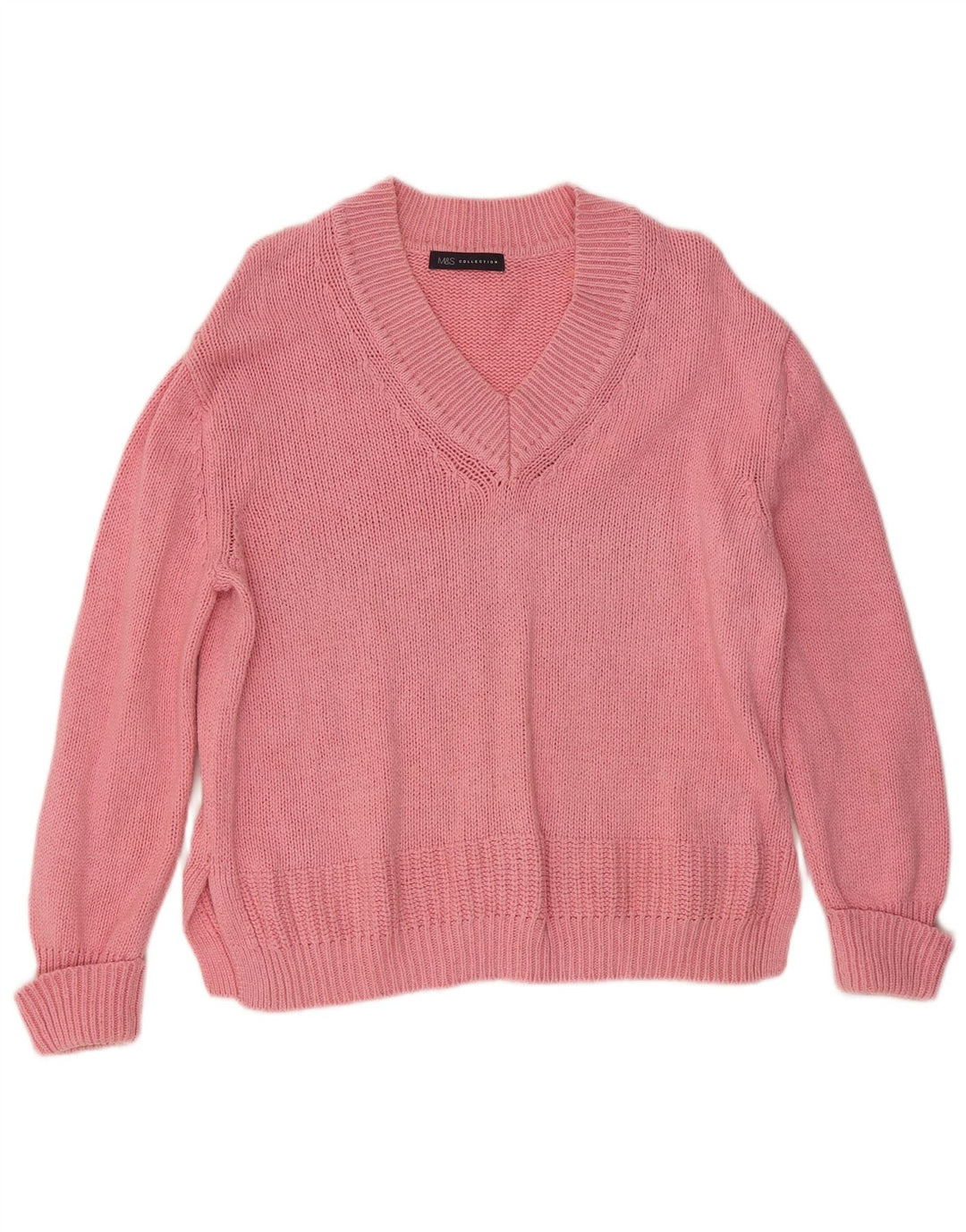 Maglione maglione con scollo a V da donna Marks & Spencer UK 14 Cotone rosa medio