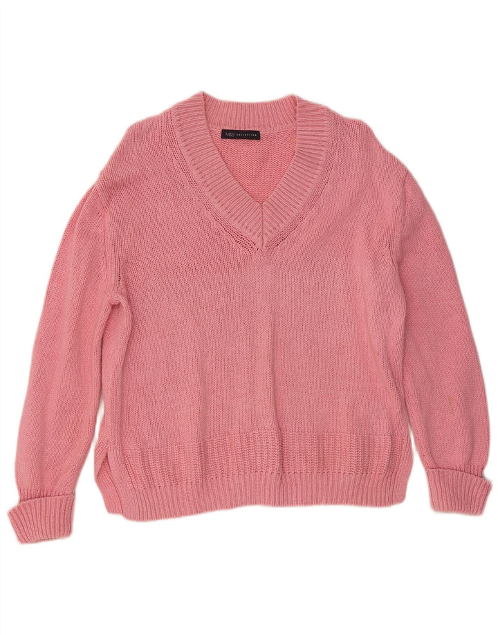 Maglione maglione con scollo a V da donna Marks & Spencer UK 14 Cotone rosa medio
