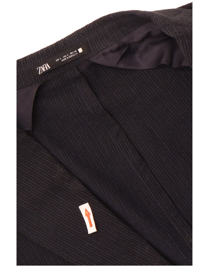 Giacca blazer da uomo a 2 bottoni Zara UK 40 grande gessato blu navy
