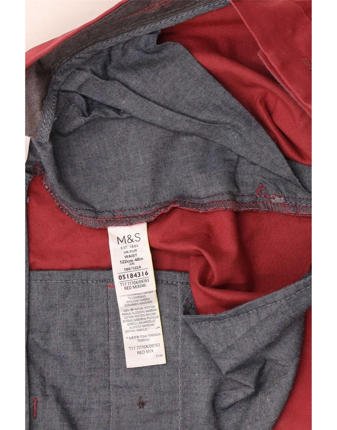 Pantaloncini chino da uomo Marks & Spencer W48 4XL cotone rosso