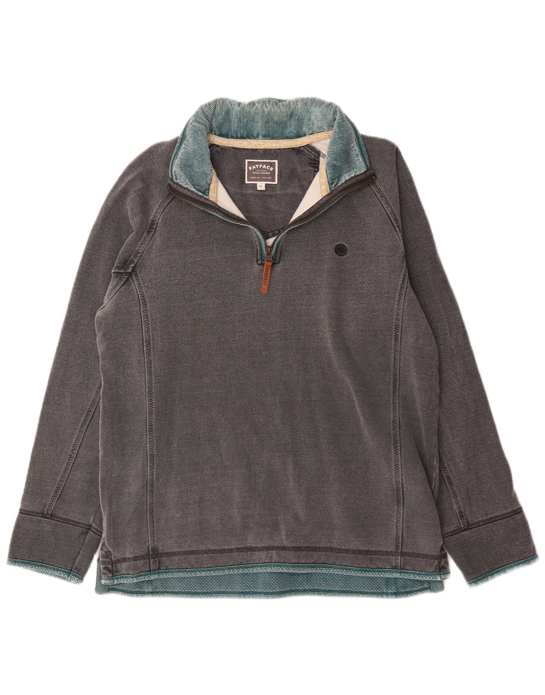 Felpa da uomo con collo con zip Fat Face Maglione in cotone grigio medio