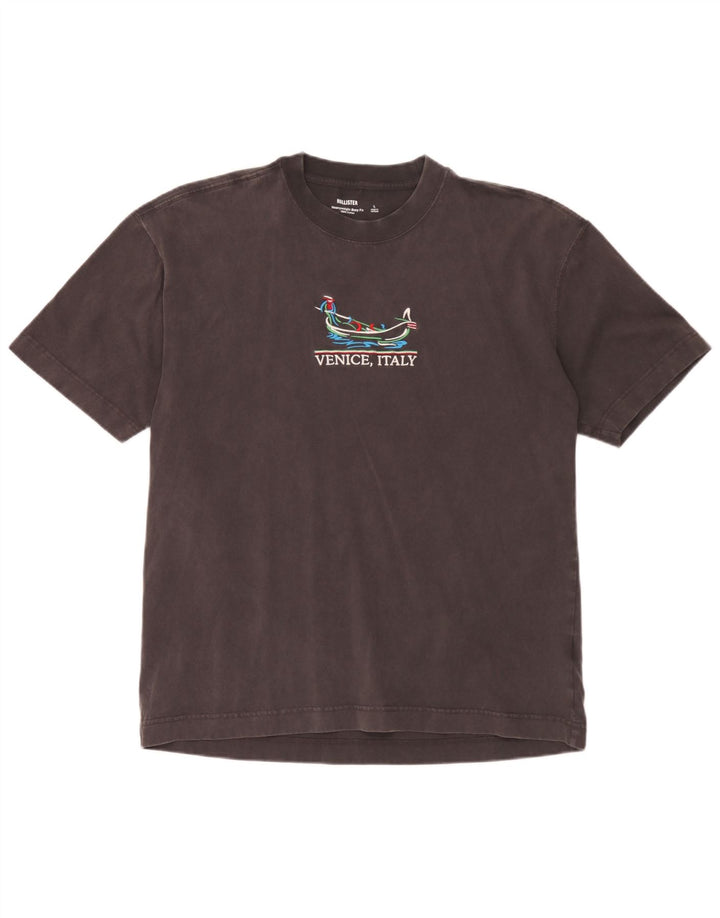 T-shirt grafica da uomo Hollister Top Large in cotone grigio
