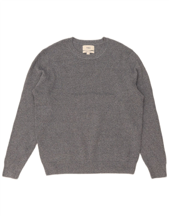 Maglione maglione girocollo da uomo Marks & Spencer grande poliestere chiazzato grigio