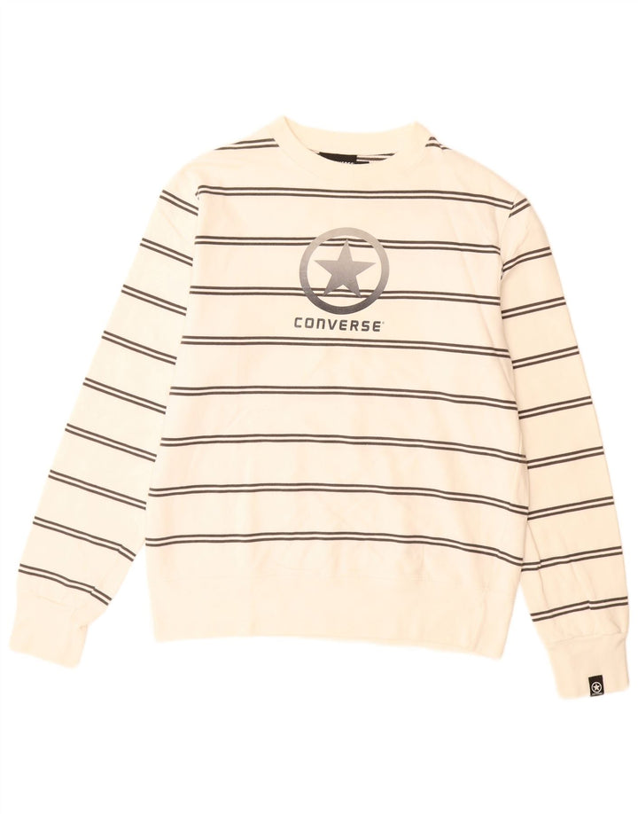 CONVERSE Felpa grafica da uomo Maglione cotone a righe bianco sporco medio