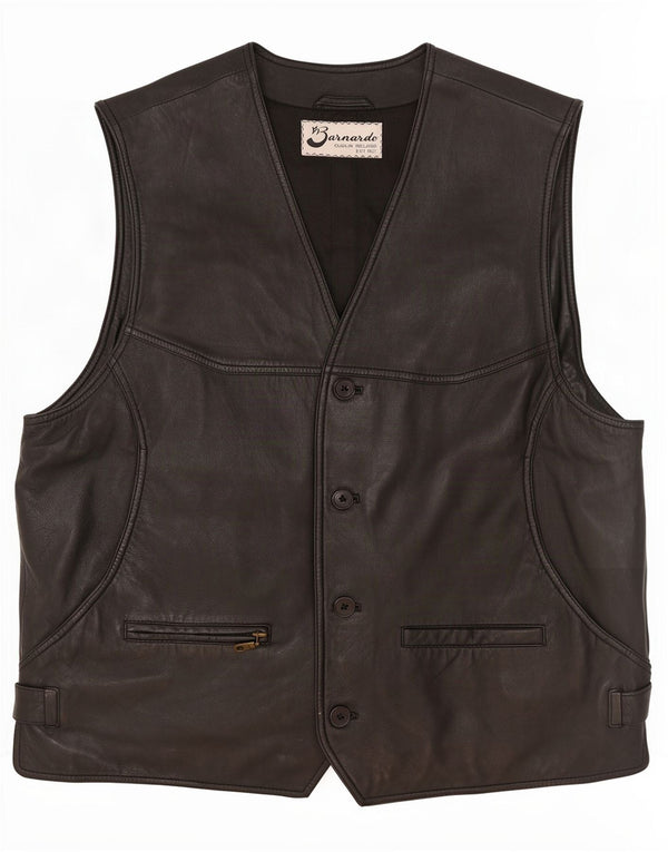 Barnardo Mens Leather Waistcoat Medium Black