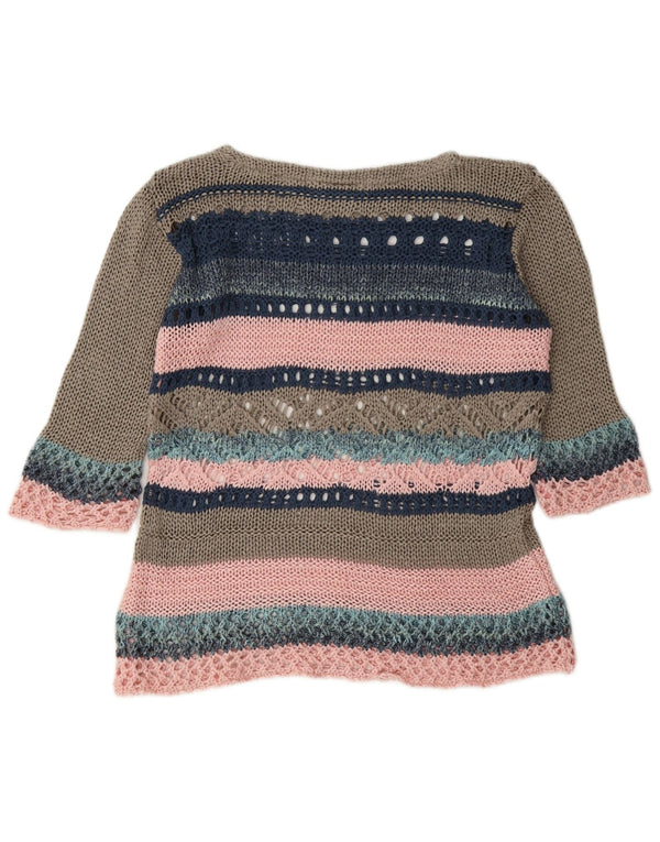 Maglione maglione vintage da donna con scollo a barca UK 14 a righe multicolori medie