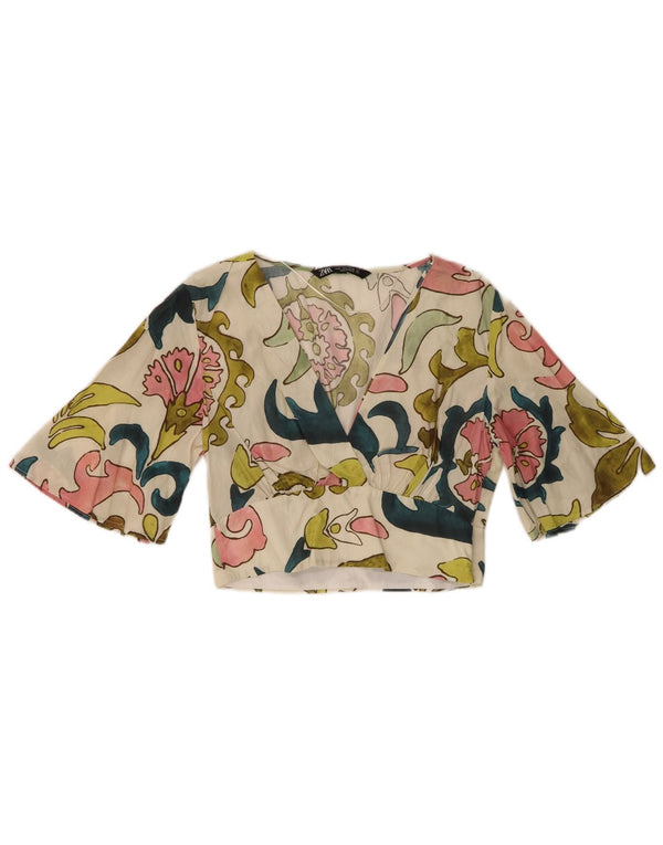 Top corto da donna Zara con maniche a 1/2 UK 10 piccolo floreale multicolore
