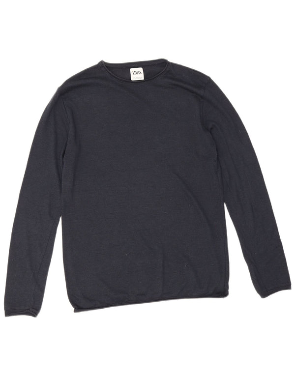 Maglione maglione girocollo da uomo Zara piccolo in cotone blu navy