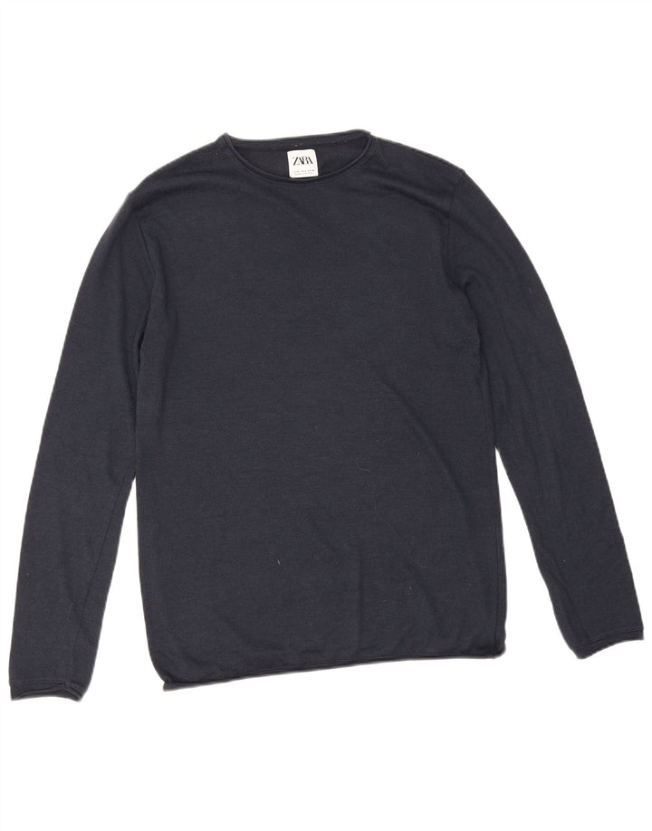 Maglione maglione girocollo da uomo Zara piccolo in cotone blu navy