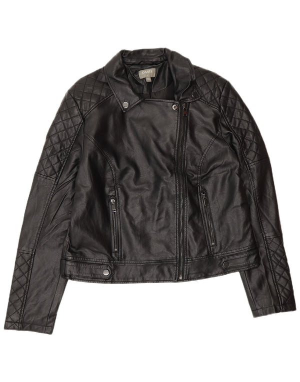 Giacca da motociclista da donna in ecopelle Oasis UK 16 grande in polietilene nero