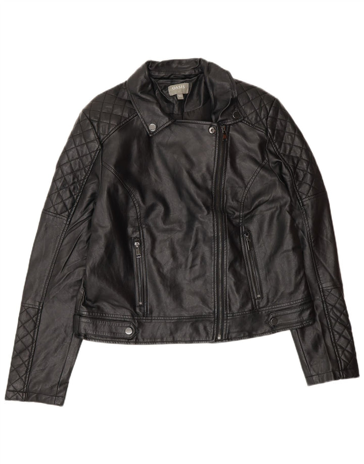 Giacca da motociclista da donna in ecopelle Oasis UK 16 grande in polietilene nero