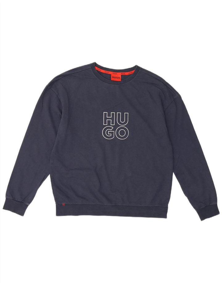 Felpa grafica da uomo Hugo Boss, maglione medio, cotone blu navy