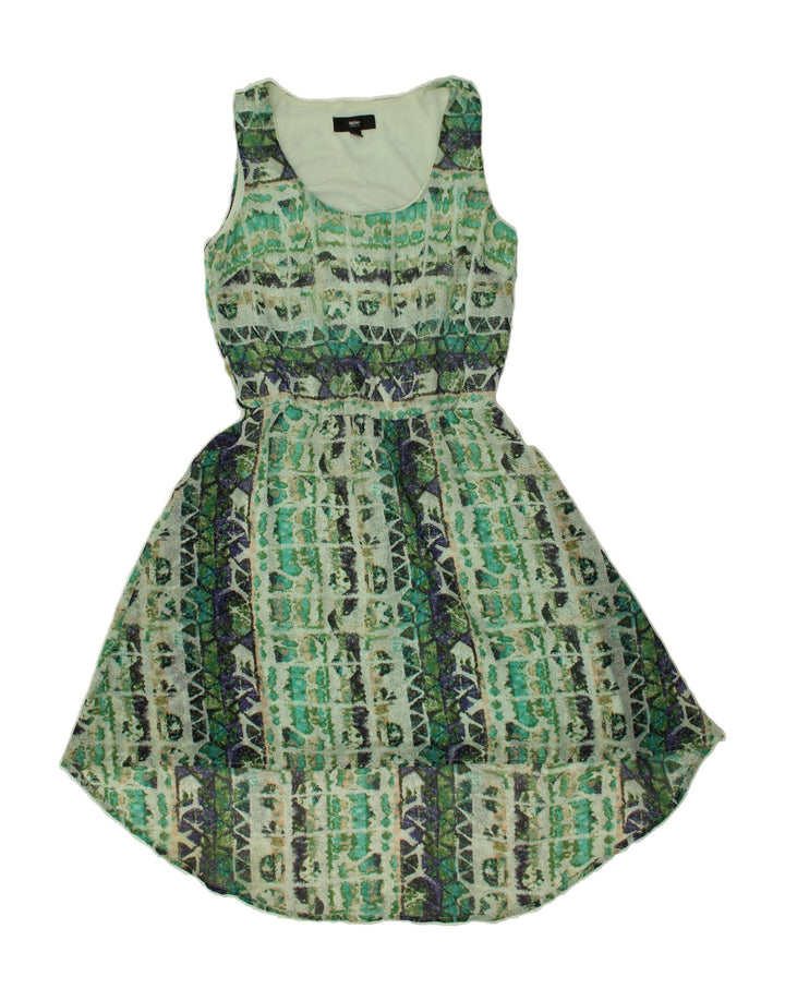 MOSSIMO Womens Sleeveless Abstract Pattern A-Line Dress UK 12 Medium Green Vintage Mossimo and Second-Hand Mossimo from Messina Hembry 