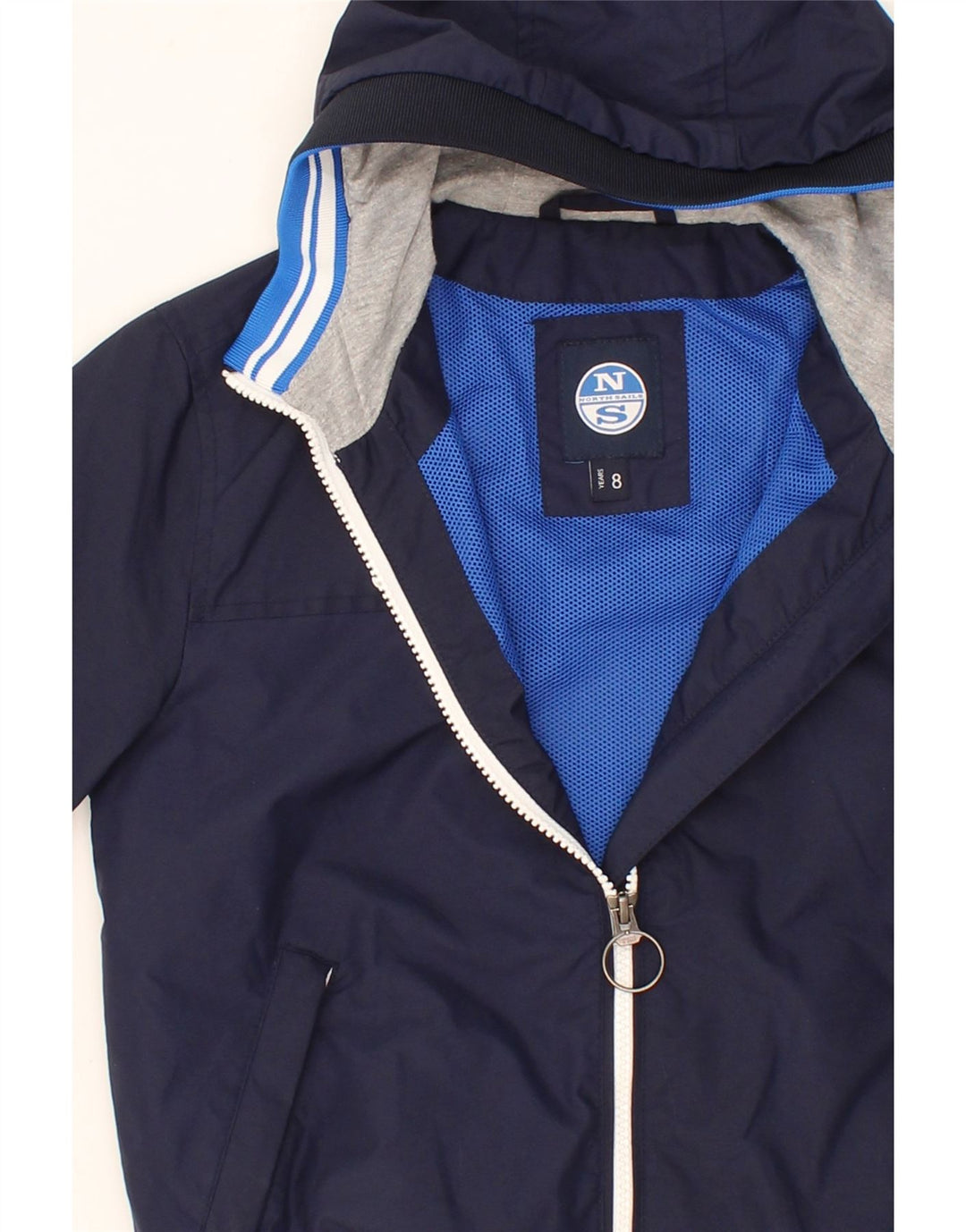 NORTH SAILS Boys Hooded Bomber Jacket 7-8 Years Navy Blue Polyamide Vintage North Sails and Second-Hand North Sails from Messina Hembry 