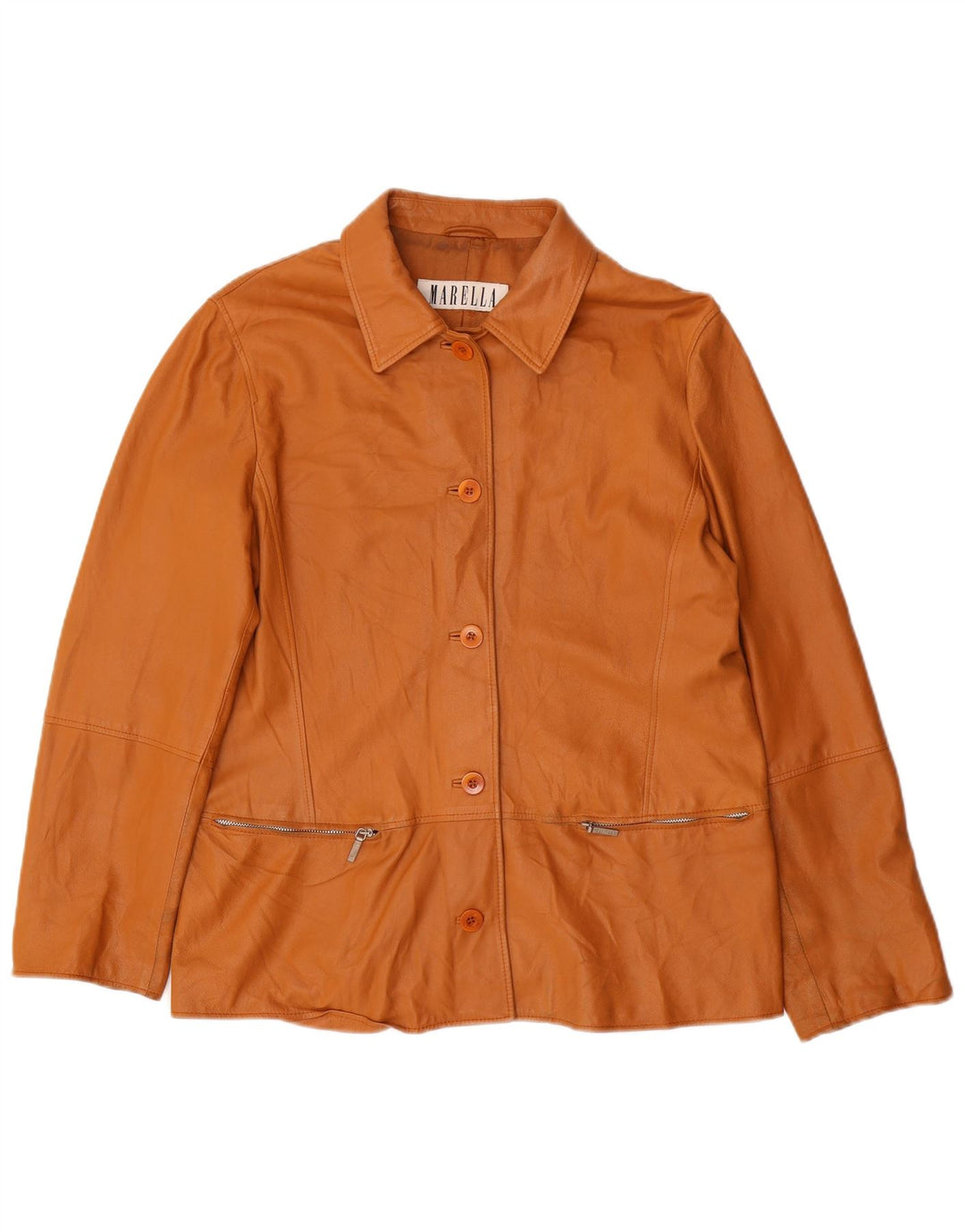 Giacca in pelle da donna Marella UK 16 grande in pelle marrone