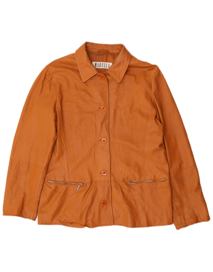 Giacca in pelle da donna Marella UK 16 grande in pelle marrone