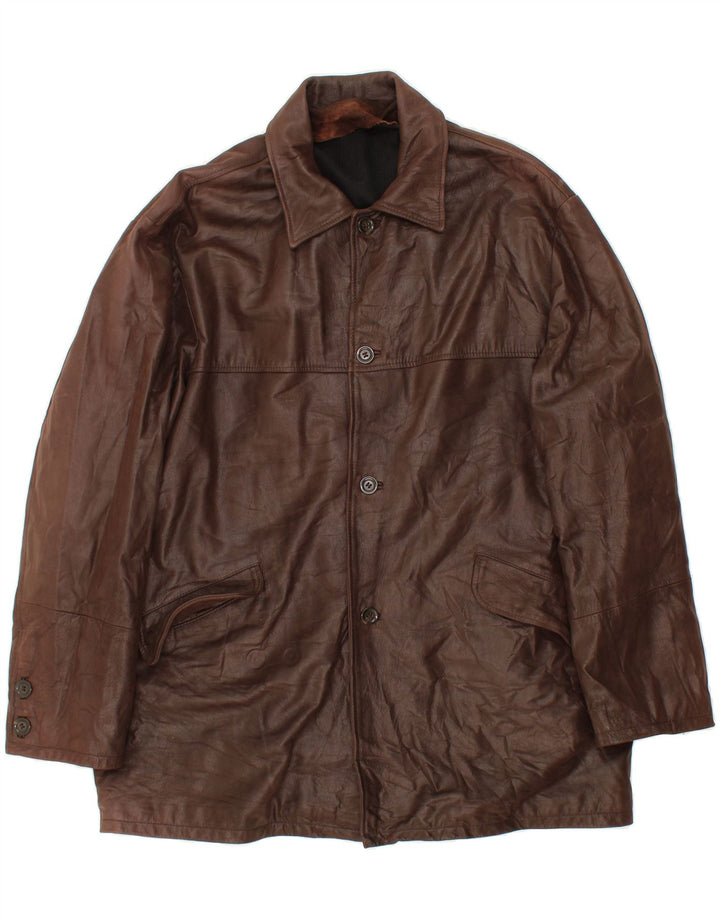 Cappotto in pelle da uomo VINTAGE IT 58 4XL Pelle marrone