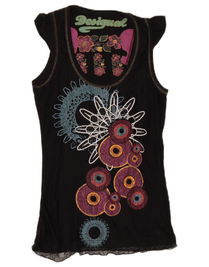 DESIGUAL Camicetta grafica da donna Top UK 8 Small Nero Poliammide geometrico