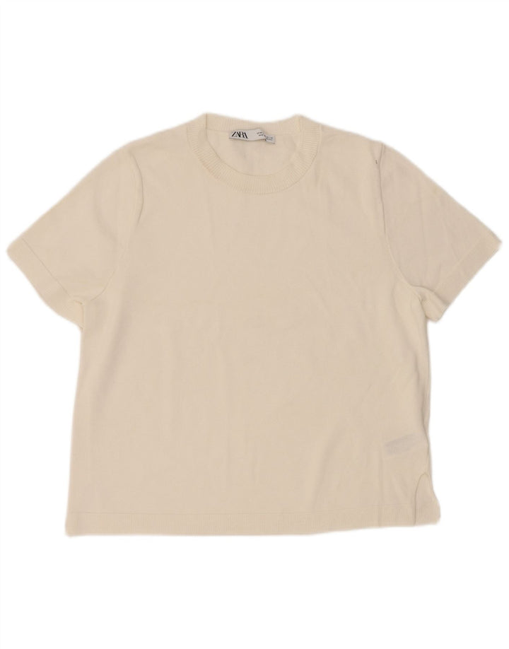 T-shirt Zara da donna Top UK 14 viscosa bianca media