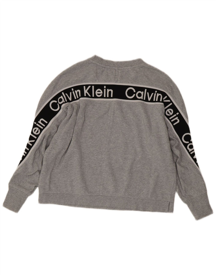 CALVIN KLEIN Felpa con grafica da donna Maglione UK 18 XL Grigio Colourblock