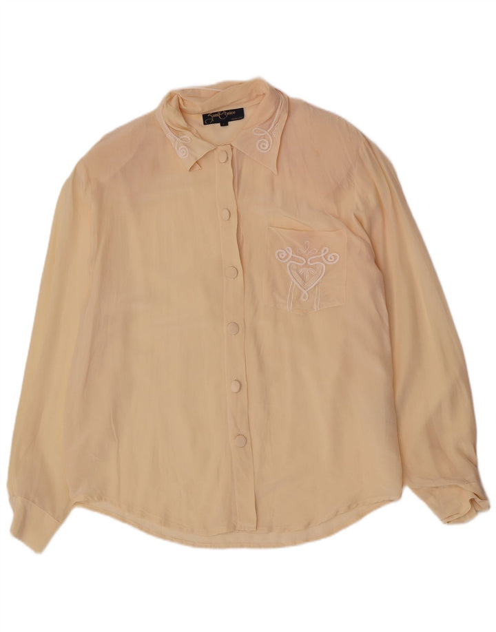 Camicetta camicia regolare da donna vintage UK 14 grande seta beige
