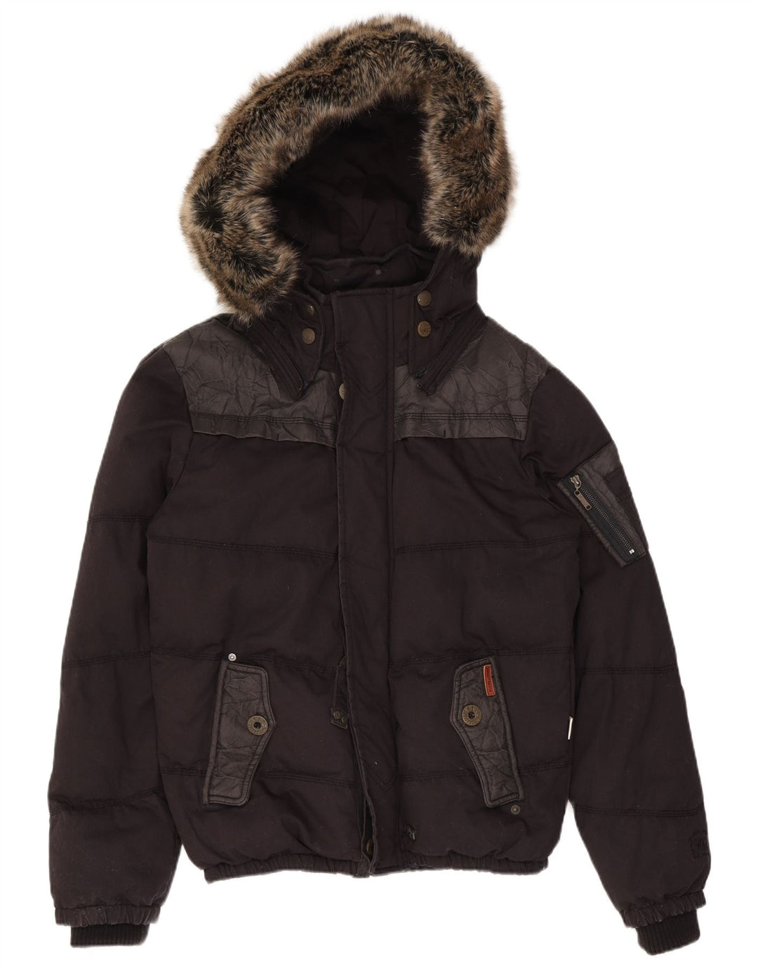 Giacca imbottita con cappuccio da uomo KHUJO UK 40 grande poliestere color block nero