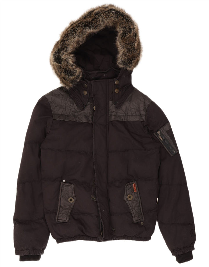 Giacca imbottita con cappuccio da uomo KHUJO UK 40 grande poliestere color block nero