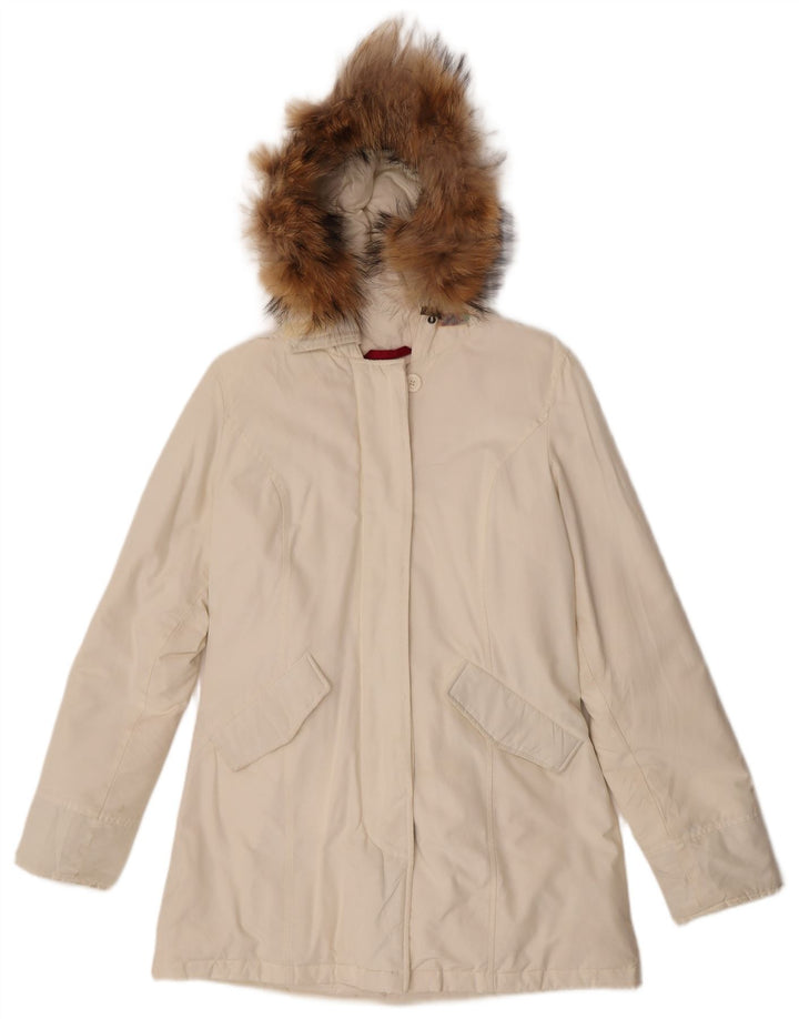 Cappotto imbottito con cappuccio da donna canadese IT 44 cotone bianco sporco medio