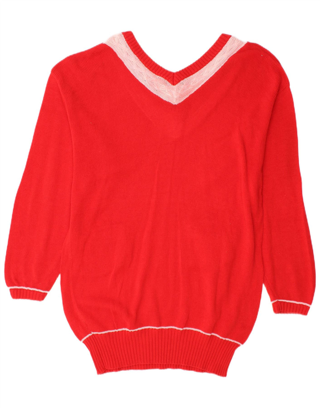 Maglione maglione con scollo a V lungo da donna VINTAGE UK 18 XL Blocco colore rosso