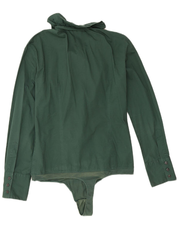 Body da donna Benetton con volant sul davanti UK 16 grande cotone verde