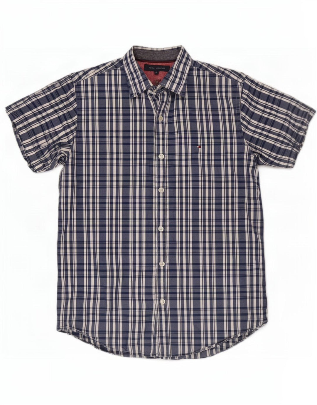 Camicia a maniche corte da uomo Tommy Hilfiger in cotone a quadri blu navy medio