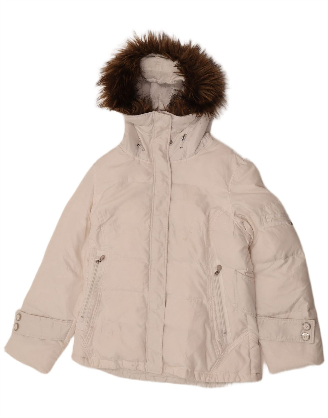 Giacca imbottita con cappuccio da donna Calvin Klein UK 16 grande poliestere bianco