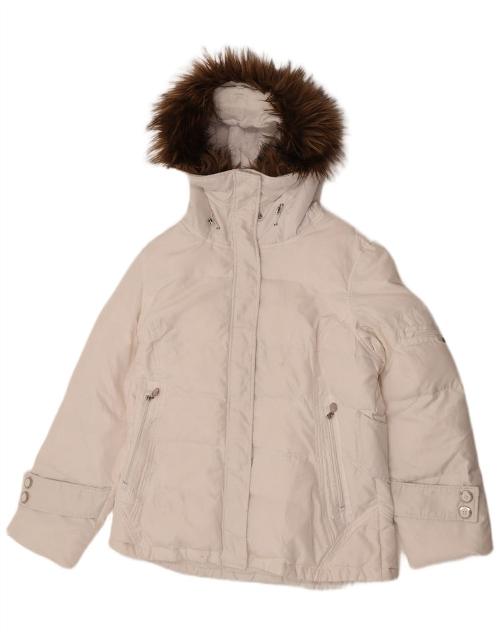 Giacca imbottita con cappuccio da donna Calvin Klein UK 16 grande poliestere bianco