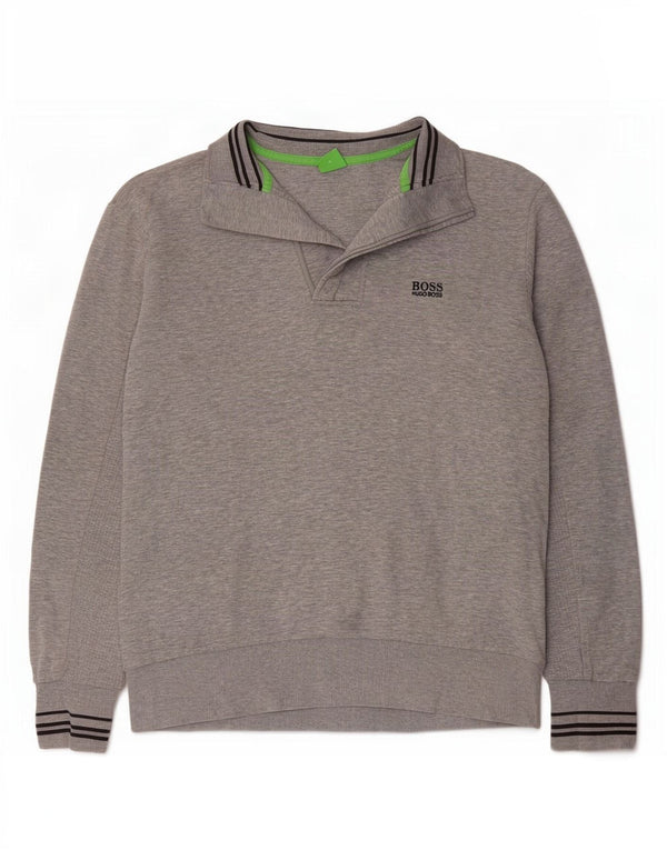Felpa da uomo con collo con zip Hugo Boss, maglione piccolo in cotone chiazzato grigio